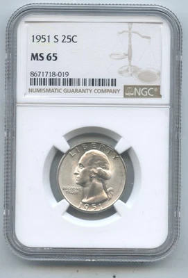 1951-s Washington Quarter NGC MS65 - Image 1 of 2
