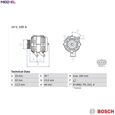 ALTERNATOR 0 986 080 440 FOR FORD AUSTRALIA FYJB/FYJA 1.6L 4cyl FIESTA Hatchback - Image 1 of 4
