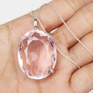 Oval Cut Pink Topaz 75 Ct. 925 Sterling Silver Pendant Wedding Gift for Women - Picture 1 of 4