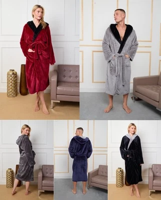 T-TZ Men Women Unisex Flannel Hooded Bathrobe Soft & Durable Towel Dressing Gown