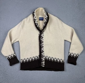 Vintage Pendleton Sweater Mens XL Cream Brown Shawl Collar Button Knit Wool 70s - Picture 1 of 12