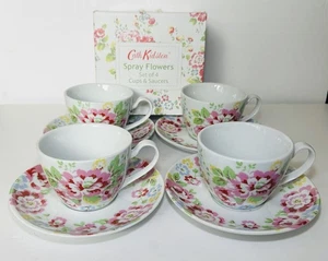 Nuevas tazas y platillos pequeños Cath Kidston x 4 diseño de flores en aerosol nuevos en caja - Imagen 1 de 6