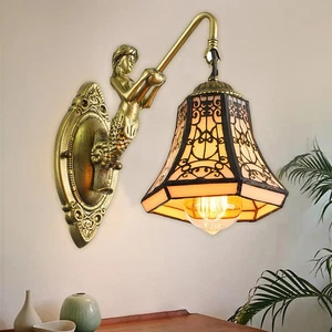 Tiffany Mermaid Arm Vintage Wall Lamp Bell Stained Glass Shade Wall Light Sconce - Picture 1 of 12