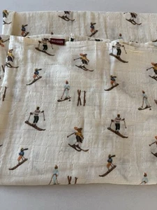 Milkbarn Skier Skiing Print Muslin swaddling blanket 100% organic cotton 47/47in - Picture 1 of 5