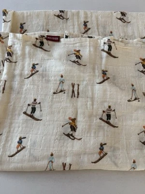 Milkbarn Skier Skiing Print Muslin swaddling blanket 100% organic cotton 47/47in - Image 1 of 4