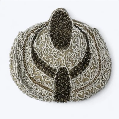 Vtg Glass Seed Hand Beaded Evening Coin Purse Round Clutch Metal Zip Art Deco - Image 1 of 4