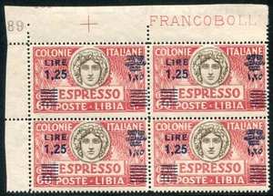 1936 Italienische Kolonien Libyen Espresso 1,25 Lire Viertelnummer Tafel spl ** MNH - Bild 1 von 2