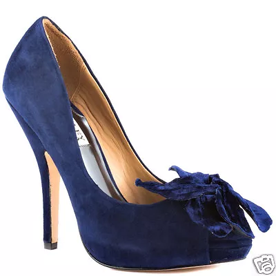 NUEVO EN CAJA Badgley Mischka Maribelle gamuza noche punta abierta zapatos terciopelo flor 9,5 Foto 1 de 4
