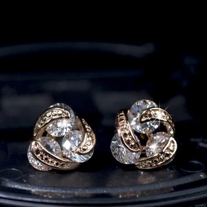 18k yellow gold gp made with SWAROVSKI crystal 3 stones infinity stud earrings - Picture 1 of 8