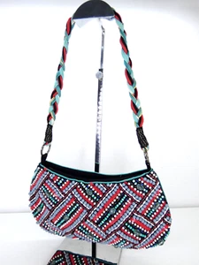 Accessorize Bag Beaded Purse Shoulder Red Blue Beads Zip Bohemian Gypsy - Picture 1 of 17