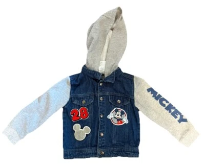 Jaqueta jeans Mickey Mouse criança 5/6 com capuz MUITO LEGAL 28 botão de pressão bordado - Imagem 1 de 4