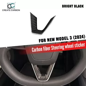Gloss Carbon Fiber Steering Wheel Panel Trim For Tesla Model 3 Highland 2024 - Foto 1 di 7
