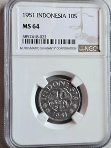 Indonesia 10 Sen 1951 NGC MS 64 - Picture 1 of 2