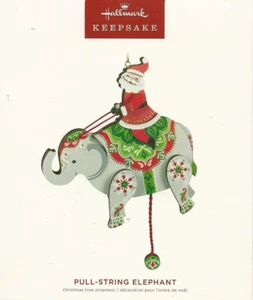 Hallmark Keepsake 2022 PULL-STRING ELEPHANT Santa Wood Christmas Tree Ornament - Picture 1 of 2