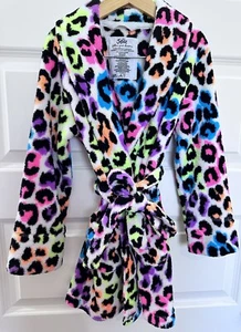 Rainbow Animal Cheetah Print Justice Girls Robe Size 6/7 - Picture 1 of 7