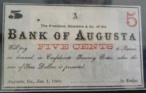 Billete de 5 centavos del Banco de Augusta de 1863 Ch AU++ - Imagen 1 de 4