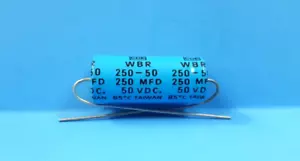 (2 PCS) CAPACITOR, 250 UF/MF, 50 VDC, CDE, CORNELL DUBILIER, AXIAL-AUDIO - Picture 1 of 4