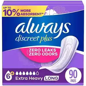 Always Discreet plus Incontinence Pads for Women, Extra Heavy Long, 90 ct. - Picture 1 of 3