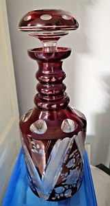 VINTAGE BOHEMIAN CZECH RUBY RED LEAD CRYSTAL EDGED DECANTER - Picture 1 of 7