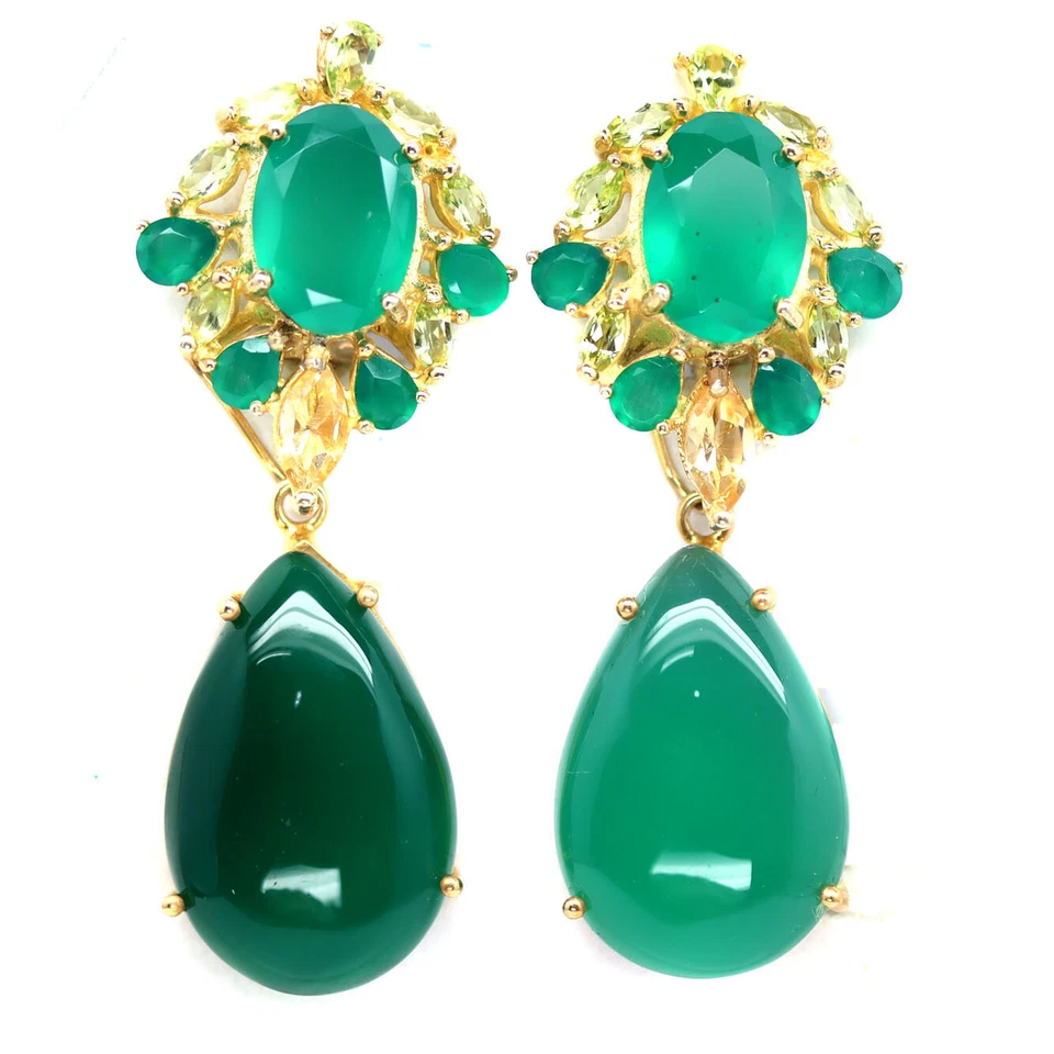 925 Sterlingsilber 18 x 26 Mm. Grüner Achat, Citrin & Peridot Ohrringe - Bild 1 von 4