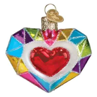 Old World Christmas FACETED HEART (30074) Glass Ornament w/ OWC Box