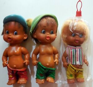 LOT 3x VINTAGE RUBBER VINYL TOYS BOYS DOLL 1960-70s made in Japan 10"