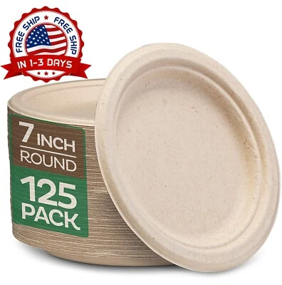 Platos desechables para fiestas biodegradable natural de 7 inch 125 Pack Nuevo - Image 1 of 4