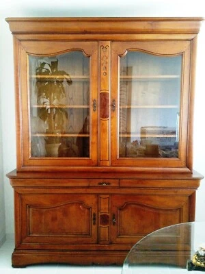 BIBLIOTHEQUE 2 CORPS VITRINE NOYER PATINE CLAIR  - Photo 1/3