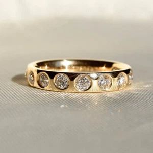 Round Cut Moissanite Flush Set Half Eternity Wedding Band Anniversary Gift Women - Picture 1 of 8