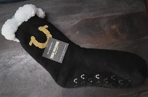 True Religion Men's Slipper Socks Fleece Lined Black w/Gold Logo Shoe Sz 8-12.5 - Picture 1 of 3