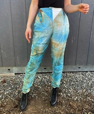 Pantalones Tie Dye Vintage Nuevos con Etiquetas $160 Deadstock Años 90 Cache Rayón Sirena Azul P M S Foto 1 de 4