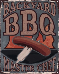 Moritz Blechschild Backyard BBQ Chef 20 x 25 cm Retro Vintage Tin sign Wand - Bild 1 von 3