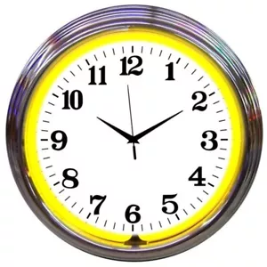 Chrome Yellow Standard Neon Clock 15"x15" - Picture 1 of 1