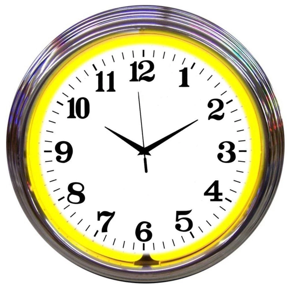 Reloj Neón Estándar Amarillo Cromo 15"x15" Foto 1 de 1