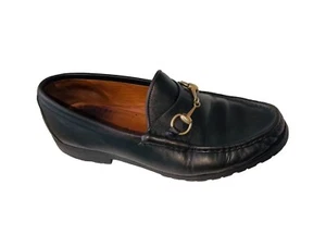 VTG GUCCI Black Leather HorseBit Loafers Lug Sole 10 US 10.5 #6030 - Picture 1 of 10