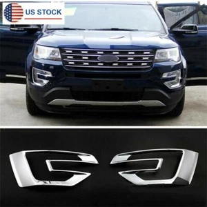 2Pcs ABS Chrome Front Fog Light Trim Cover Bezel Fit For Ford Explorer 2016 2017 - Picture 1 of 10
