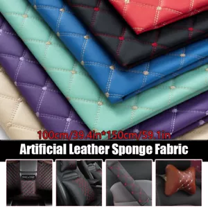 Quilted Diamond PU Leather Fabric DIY Sewing Car Seat Cover Interior Deco 1*1.5m - Picture 1 of 23