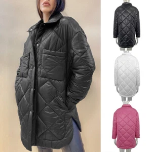 Cotton Elegant Buttons Coats Simple Jackets Parkas Front Women Argyle Fashion - Picture 1 of 17