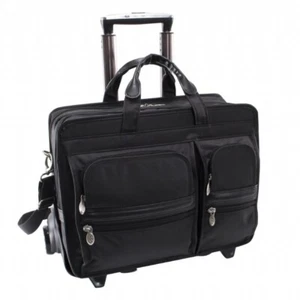 McKlein USA Clinton 17" Nylon Patented Detachable Wheeled Laptop Briefcase Black - Picture 1 of 5