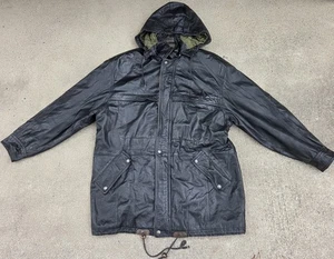 Luis Alvear Vintage Herren Schwarz Leder Kapuze Reißverschluss Druckknopf Gefüttert Jacke Größe L  - Bild 1 von 7