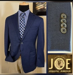 Joseph Abboud 40S Cobalt Blue Herringbone Blazer Sport Coat Jacket Patch Pockets - Picture 1 of 19
