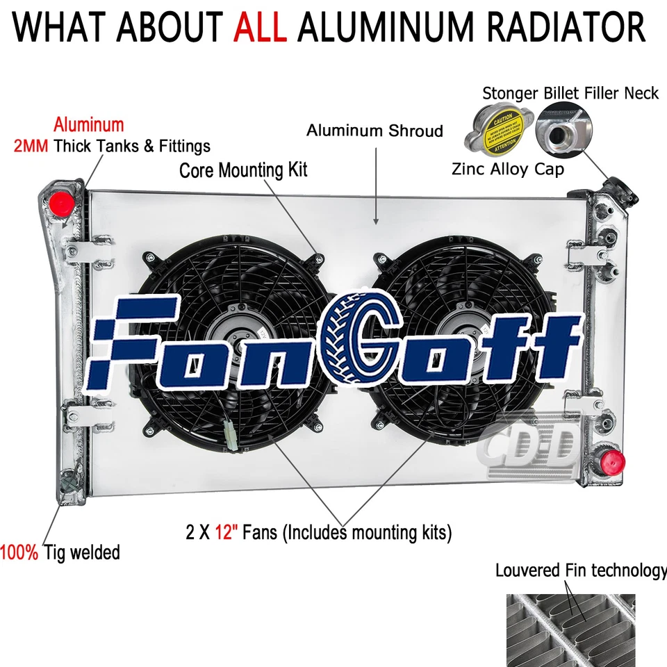 3-Row Radiator Shroud Fan For 1991-93 Chevy Caprice /92-93 Buick Roadmaster 5.7L Foto 1 de 4