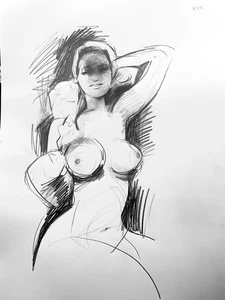 Lápiz de Dibujo Académico Post-Realismo Anime Niña Sobre Papel 18x24 Original Firmado - Imagen 1 de 3