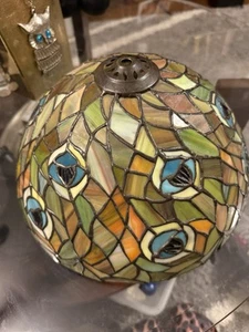 Tiffany Style Lamp Shade Amber Green Blue Leaded Stained Glass 7”Tx12"W - Picture 1 of 10
