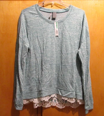 Top túnica para mujer New Directions talla L dobladillo alto crochet encaje ribete manga larga Foto 1 de 4