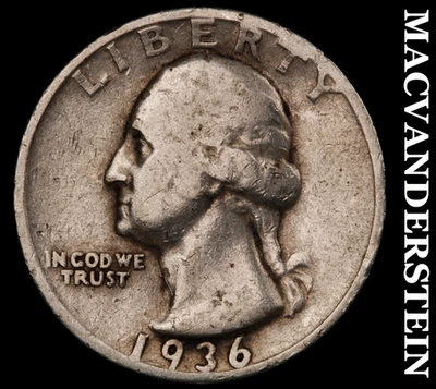 1936 Silver Washington Quarter - Scarce  Better Date  No Reserve  #F9417 - Image 1 of 2