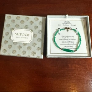 Shivam grüner Onyx Perlen Armband NEU in Box Neu im Karton Boho 14k vergoldet - Bild 1 von 5