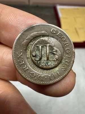 {586} IRISH - STUNNING Counter Marked Hibernia Farthing (J.B} George III 1806 - Image 1 of 3