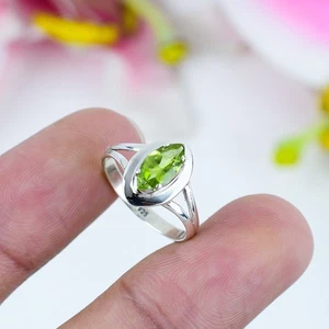 Natural Peridot Gemstone Handmade 925 Solid Sterling Silver Gift Ring S.7 - Picture 1 of 4