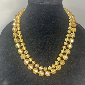 Vintage Two Strand Yellow with AB Finish Beaded Necklace - Picture 1 of 5